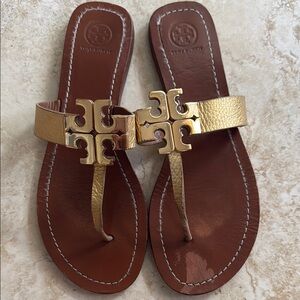 Tory Burch Metallic Gold and Tan Sandals